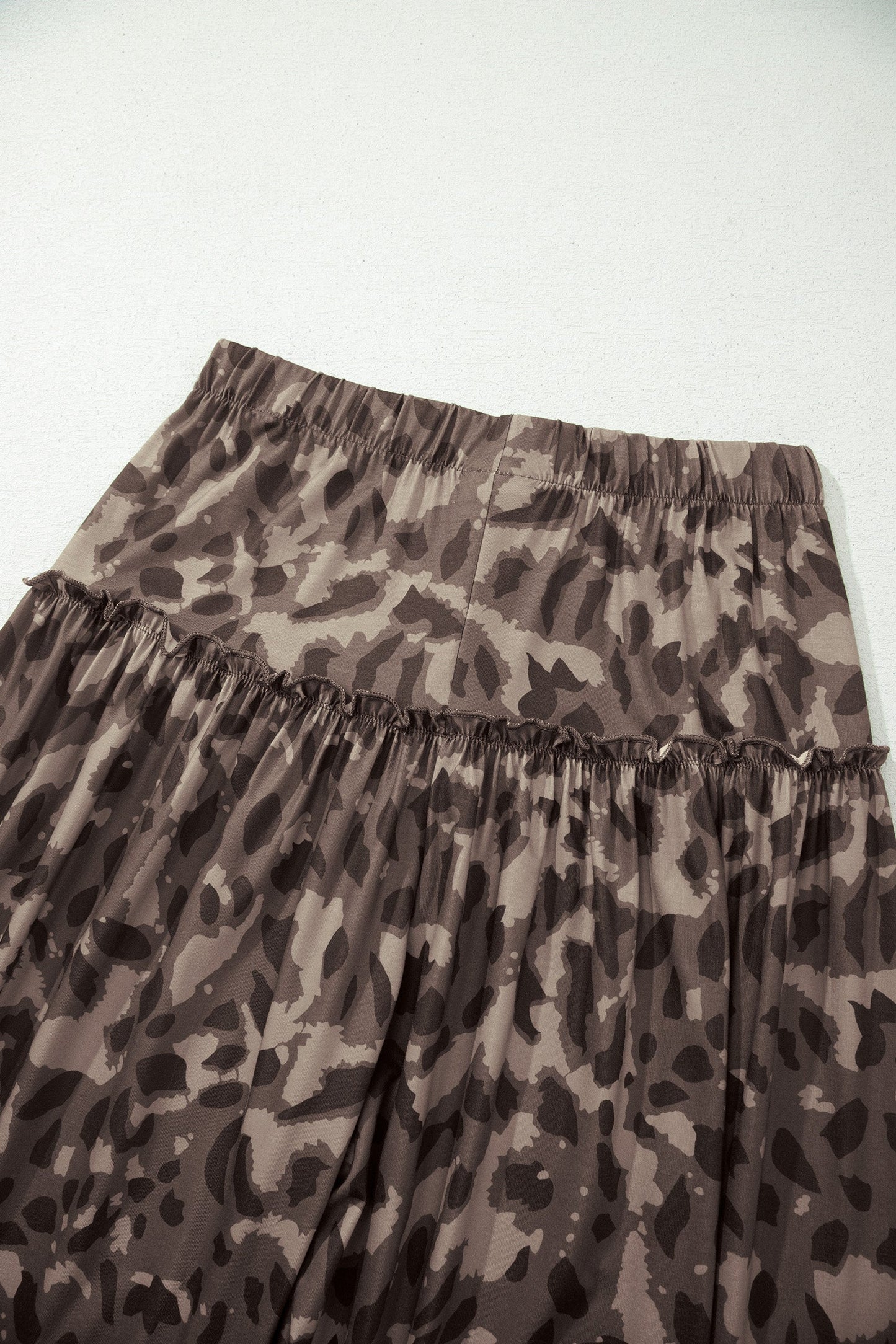 Abstract Leopard Ruffle Tiered Wide Leg Pants