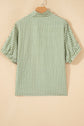 Gingham Plaid Colorblock Trim Split Neck Blouse