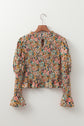 Yellow Floral Print Smocked Bubble Sleeve Ruffled Crop Top