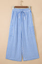 Stripe Drawstring Elastic Waist Wide Leg Pants