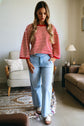 Stripe Lace Trim 3/4 Sleeve Top