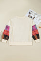 Plus Size Plaid Patchwork Long Sleeve Exposed Seam Top
