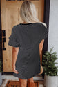 White Stripe Ruffled Short Sleeve Crew Neck T Shirt Shift Mini Dress