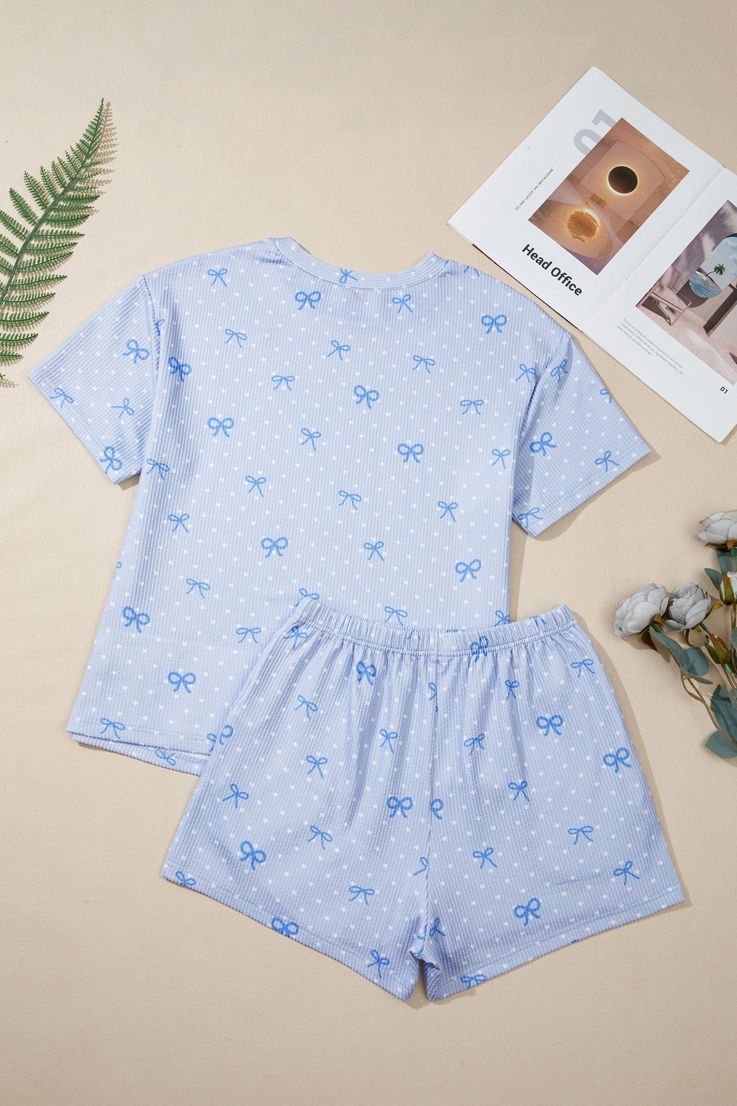 Polka Dot Heart Bow Top & Elastic Short Set