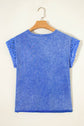 Solid Mineral Wash Raw Seam Lace Sleeve Tee