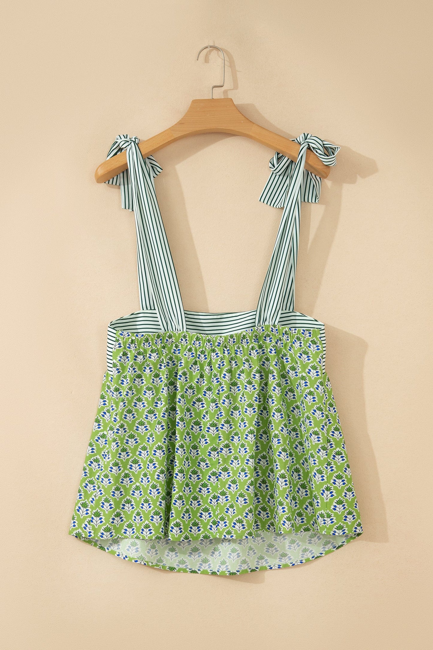 Floral Stripe Tie Strap Babydoll Tank Top