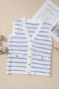 Stripe Buttoned V-Neck Sweater Knit Top