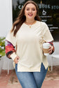 Plus Size Plaid Patchwork Long Sleeve Exposed Seam Top