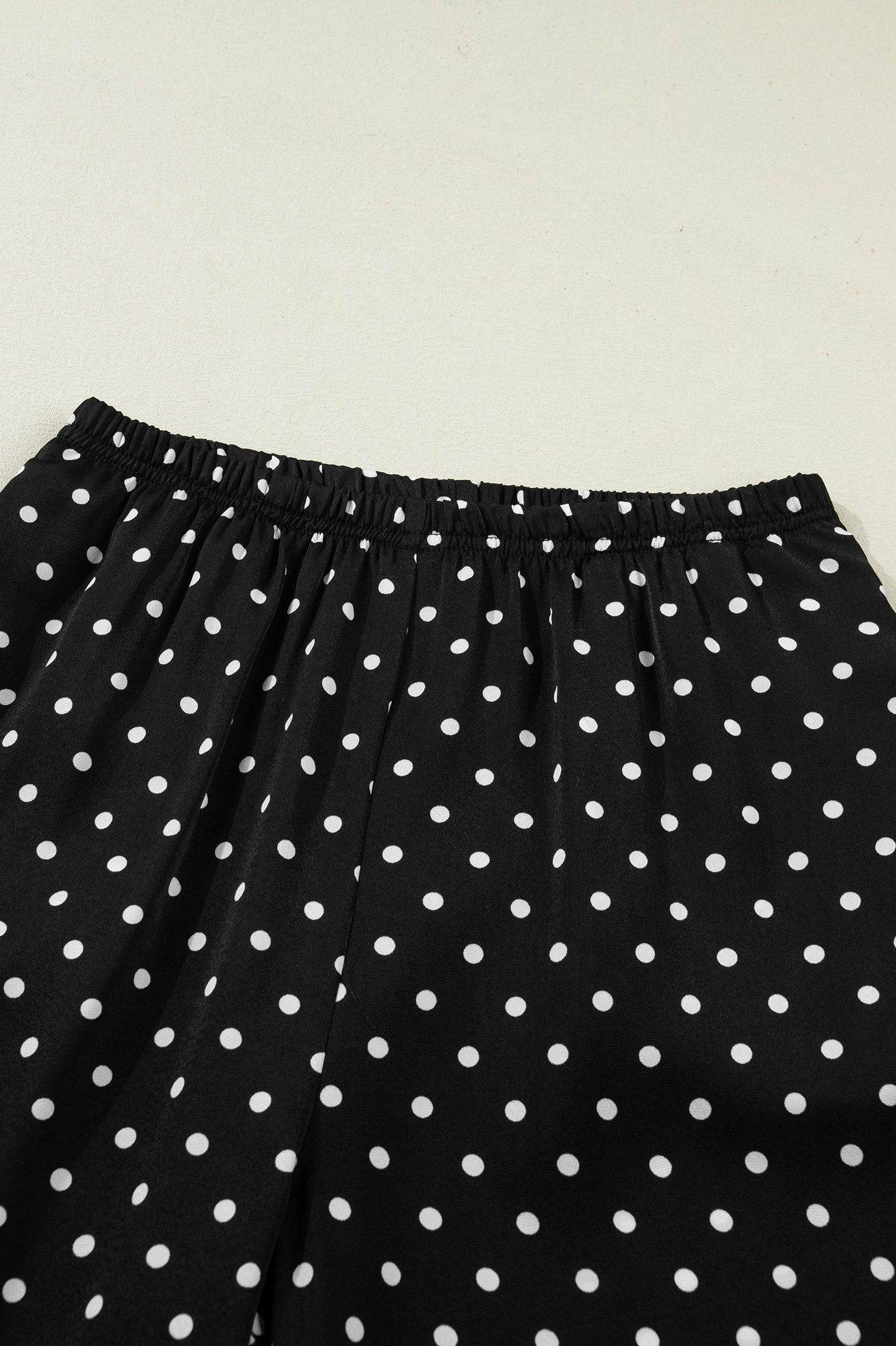 Polka Dot Elastic Waist Lace Hem Pants
