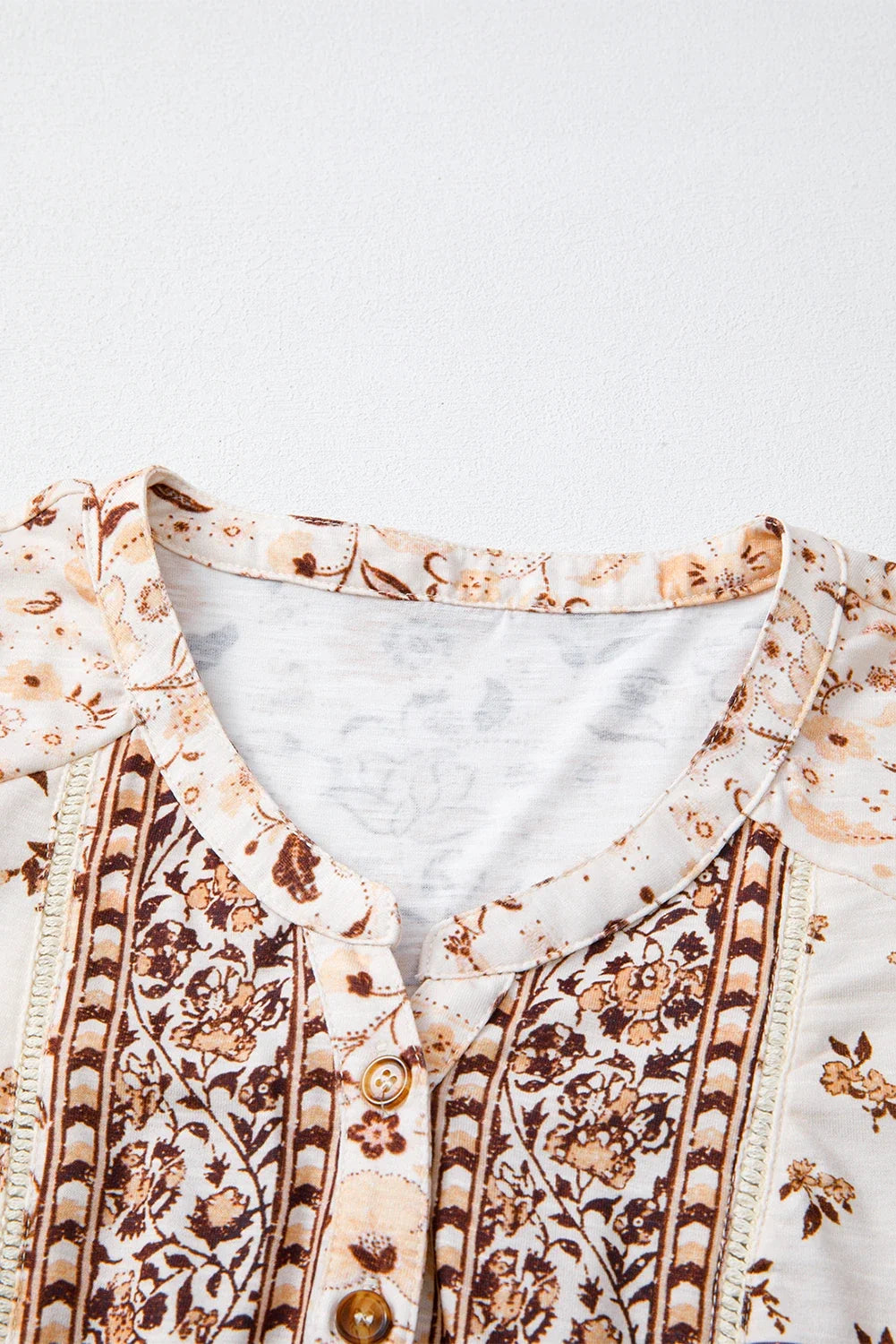 Boho Floral Half Placket Short Sleeve Blouse