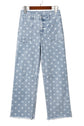 Polka Dot Denim Raw Hem Barrel Jeans