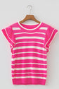 Stripe Ruffle Short Sleeve Knit Sweater