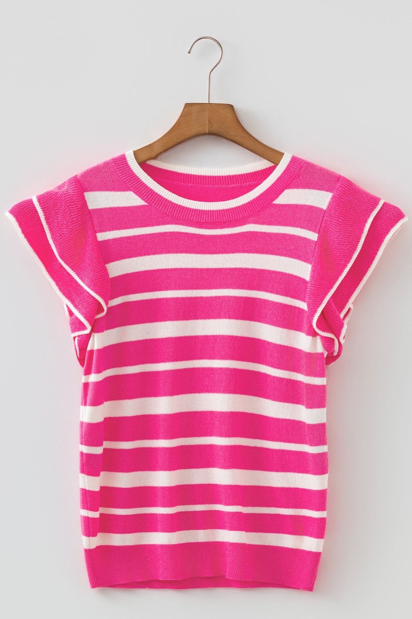 Stripe Ruffle Short Sleeve Knit Sweater