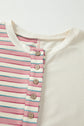 Khaki Stripe Stitched Detail Color Block Patchwork Oversized Pullover Top