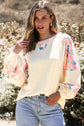 Floral Patchwork Balloon Sleeve Textured Blouse