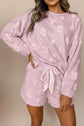 Light Pink Textured Leopard Fleece Loose Two Piece Lounge Set