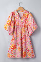 Floral Stripe Tie Neck Puff Sleeve Mini Dress