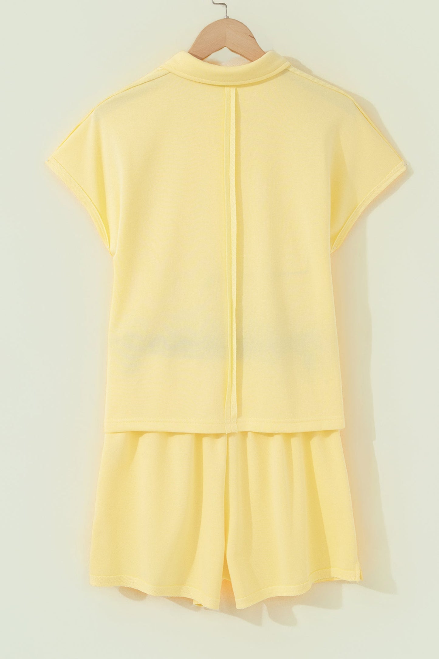 Solid Polo Tee & Elastic Waist Short Set
