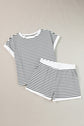 White Stripe Contrast Edge Tee and Shorts Set