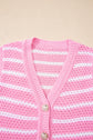 Stripe Buttoned V-Neck Sweater Knit Top