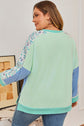 Plus Size Floral Patchwork Long Sleeve V-Neck Top