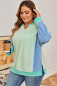 Plus Size Floral Patchwork Long Sleeve V-Neck Top