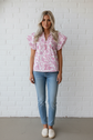 Floral Ruffle Sleeve V-Neck Blouse