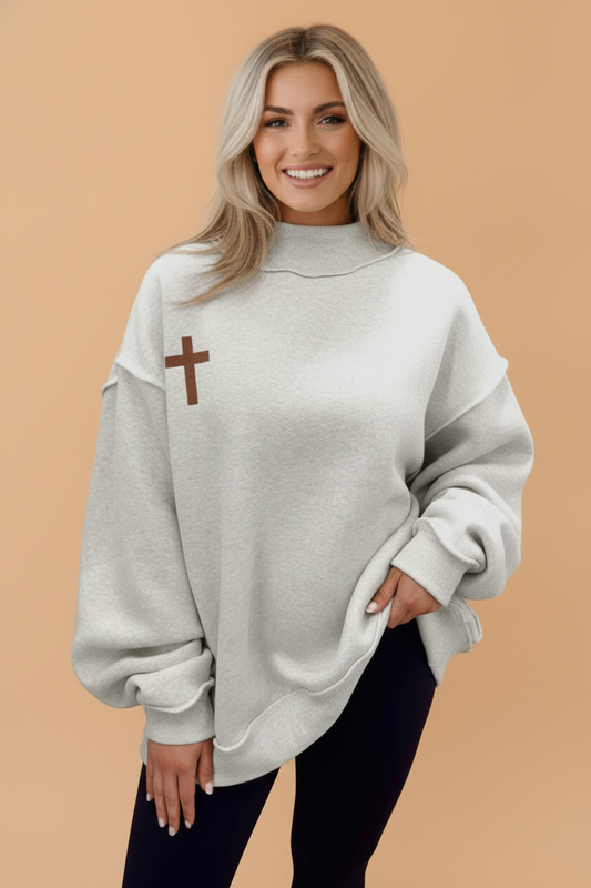 JESUS SAVES Reversible Mock Neck Graphic Print Sweatshirt