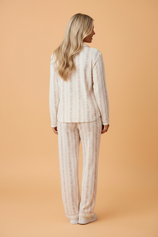 Floral Stripe Long Sleeve Shirt & Pant Pajama Set