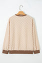 Checker Corded Knit Contrast Trim Long Sleeve Top