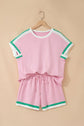 Stripe Trim T-Shirt & Drawstring Shorts Set