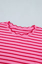 Stripe Scallop Trim Round Neck T-Shirt
