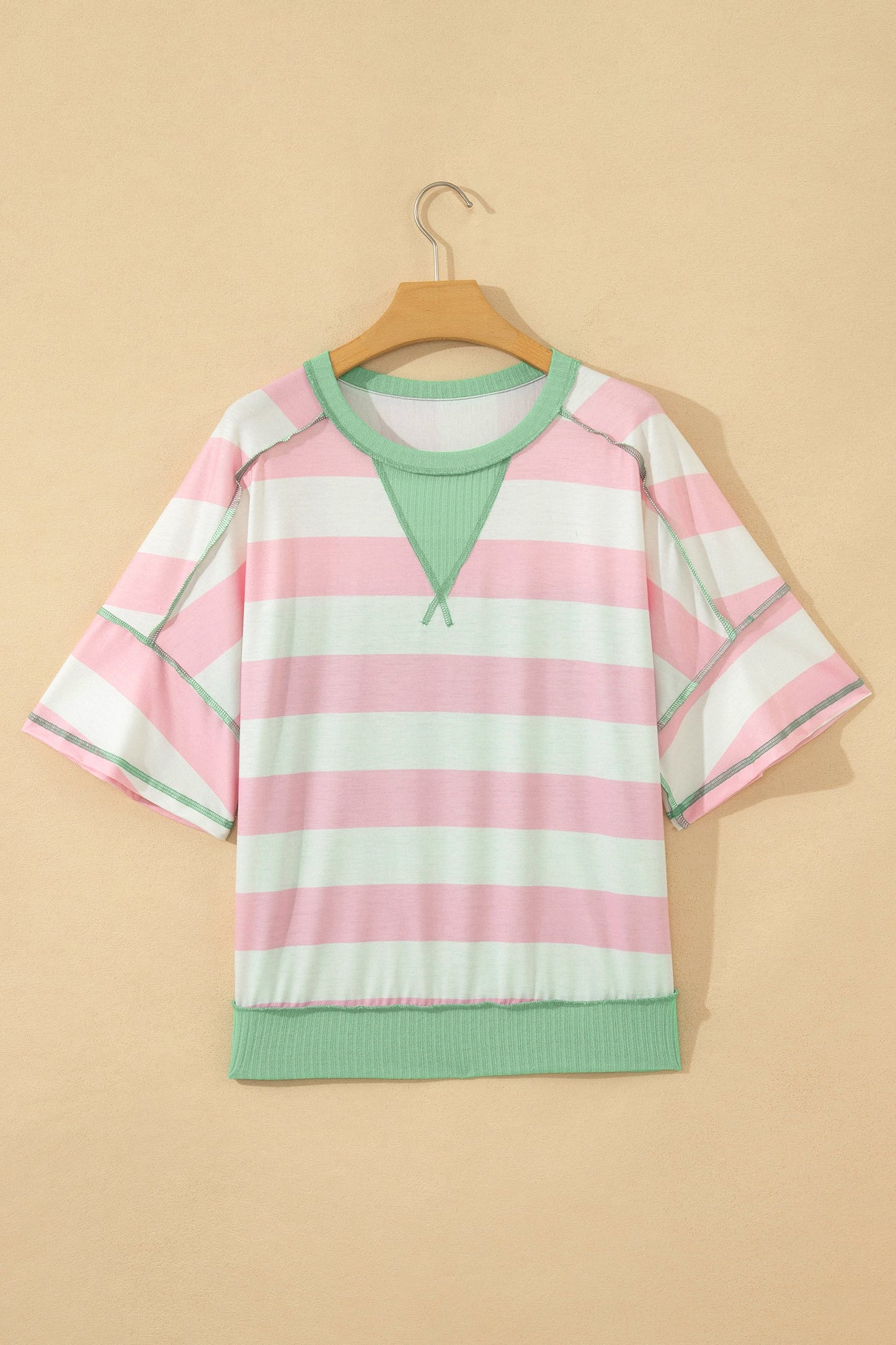 Stripe Exposed Seam Ribbed Patchwork Oversized Tee