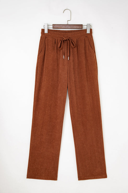 Solid Corduroy Drawstring Elastic Waist Pants