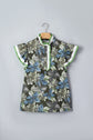 Floral Ruffle Short Sleeve Half Buttoned Blouse