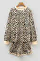 Leopard Contrast Trim Pullover and Drawstring Shorts Set