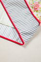 Floral Stripe Trim 3/4 Puff Sleeve Dress