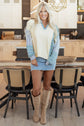 Floral Stripe Collared V-Neck Drop Sleeve Sweatshirt