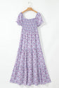Floral Bubble Sleeve Shirred Waist Maxi Dress