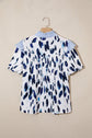 Abstract Leopard Stripe Ruffle Trim V-Neck Blouse