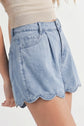 Myosotis Solid Color Scalloped Trim Casual Denim Shorts