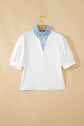 Stripe Frilled Collar Short Sleeve Blouse