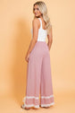 Stripe Contrast Lace Ribbon Tie Wide Leg Pants