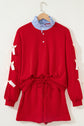Stripe Collar Bow Tie Sweatshirt and Shorts Set