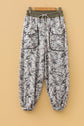 Camo Drawstring Contrast Waistband Barrel Cargo Pants
