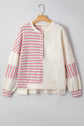 Khaki Stripe Stitched Detail Color Block Patchwork Oversized Pullover Top