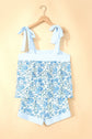 Floral Stripe Patchwork Top & Shorts Set