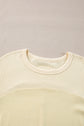 Beige Thermal Knit Patchwork Exposed Seam Long Sleeve Top
