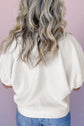 Light Pink Contrast Striped Collar Patchwork Textured Half Sleeve Blouse