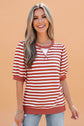 Stripe Short Bubble Sleeve T-Shirt